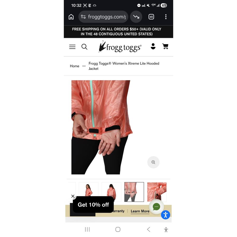 Frogg Toggs XXL Xtreme Lite Hooded Jacket Coral Orange Pink Color Teal Accent - Picture 15 of 15